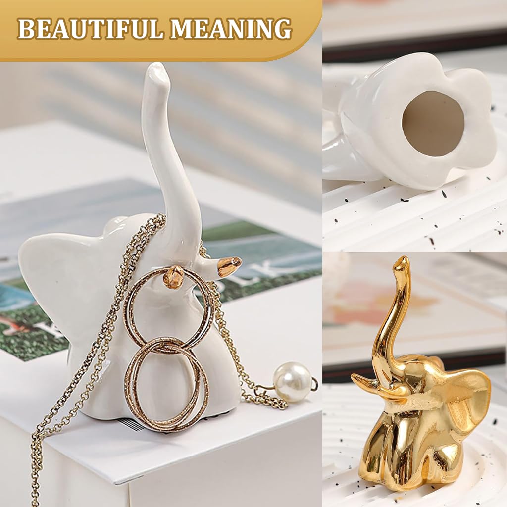 HASTHIP Ceramic Elephant Desk Decor for Home with Dual Color Design 5x5x8.8 cm | Symbolic Gift Set