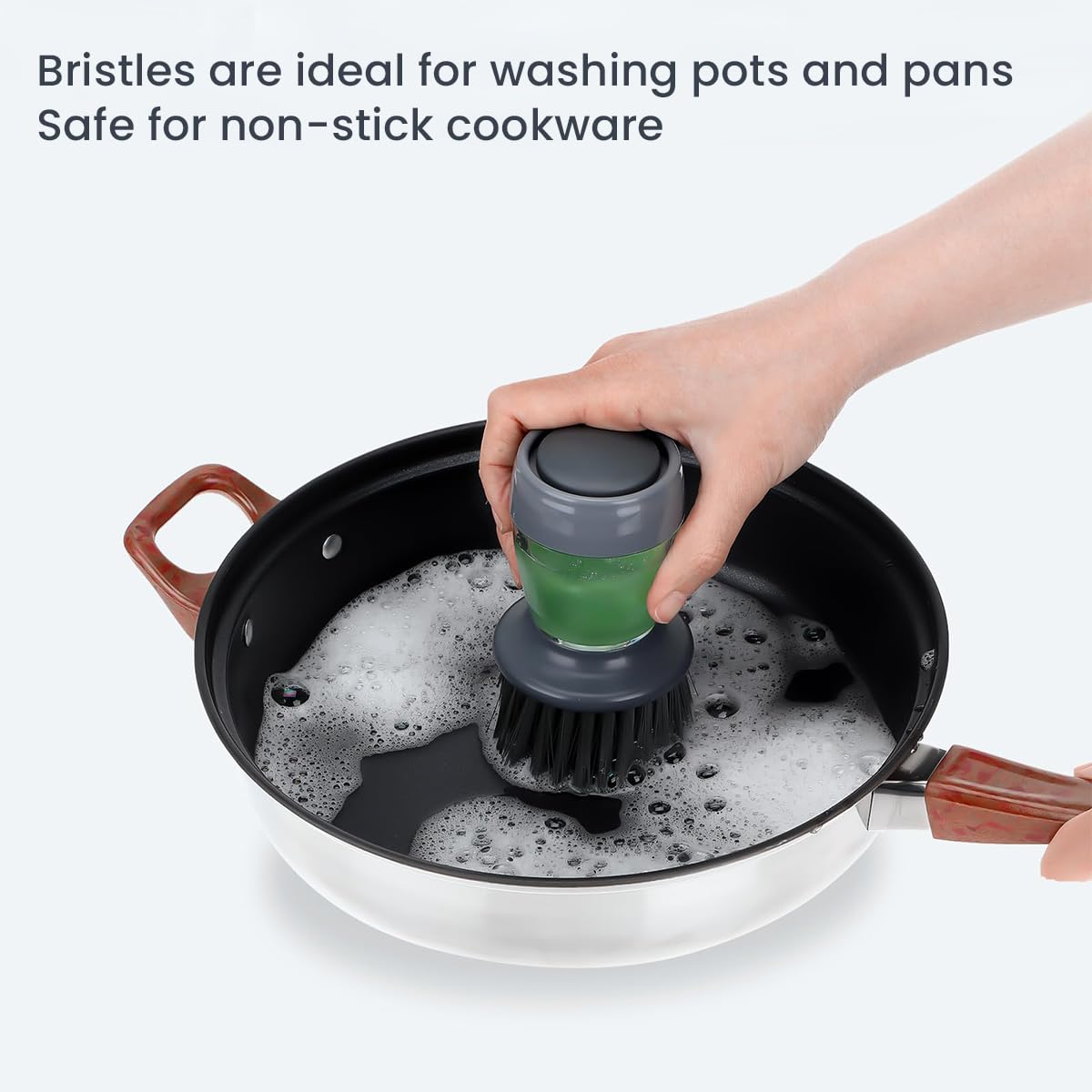 HASTHIP Liquid Soap Dispenser Brush for Kitchen Cleaning with Drip Tray & 2 Sponges