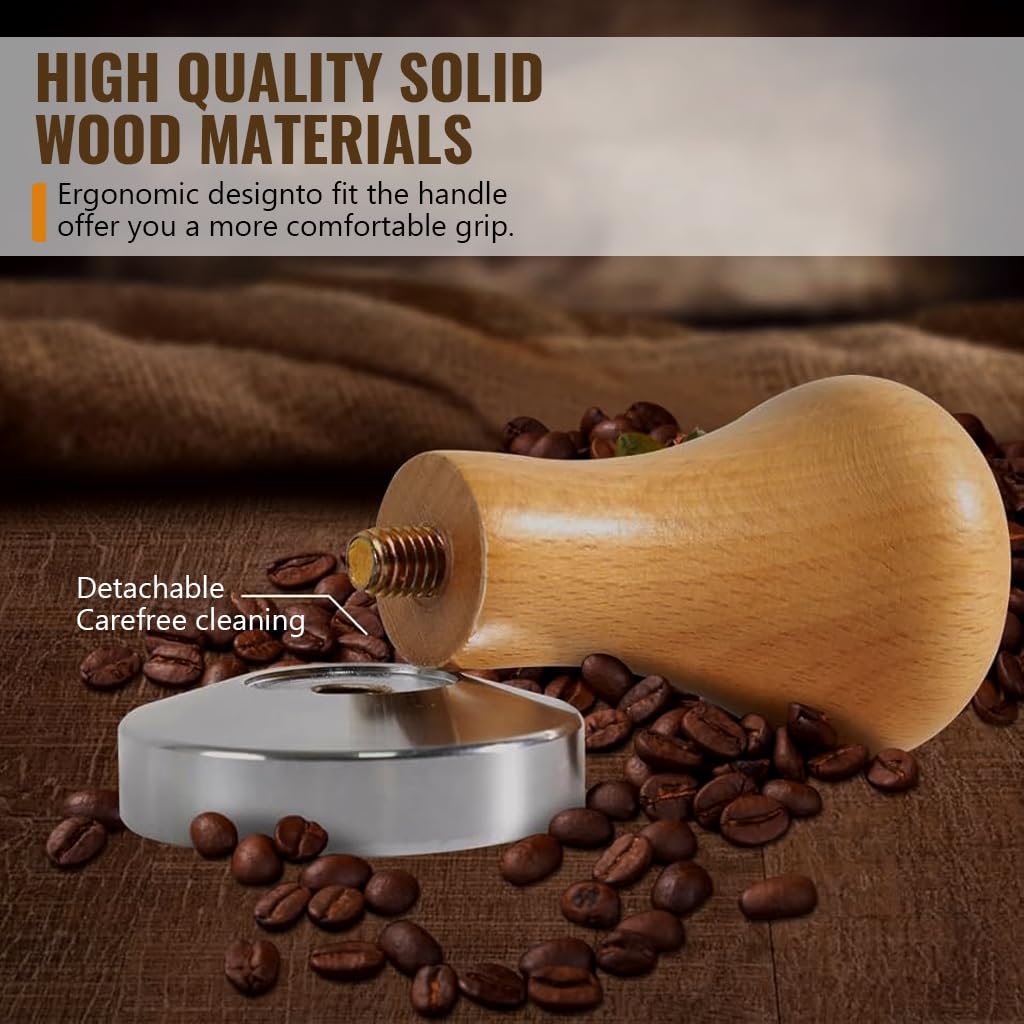 HASTHIP® 58mm Espresso Tamper Heavy Duty Stainless Steel Barista Coffee Tamper Elegant Solid Wooden Handle Espresso Tamper Espresso Tamper Coffee