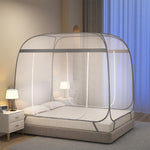 HASTHIP® Double Bed Mosquito Tent Net with Frame,Roofed Fine Mesh Canopy Mosquito Net,No Bottom Design Elastic Strap Fixation Zip-up Dual Door Pop-Up Bed for Bedroom 180x200x145cm