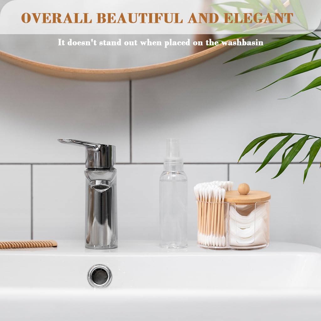HASTHIP Cotton Swab Holder for Bathroom and Vanity featuring 2 in 1 Clear Organizer Box with Wooden Lid