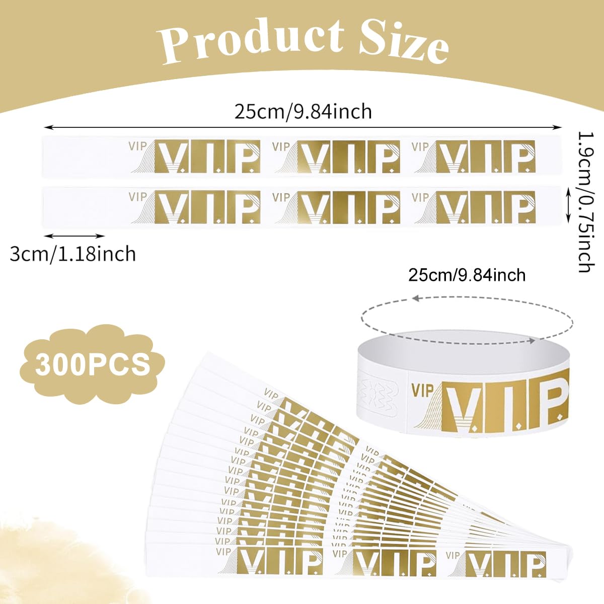 HASTHIP VIP Wristbands for Events featuring 300 pcs Waterproof Paper Bracelets Gold | Party Concert Festival Use