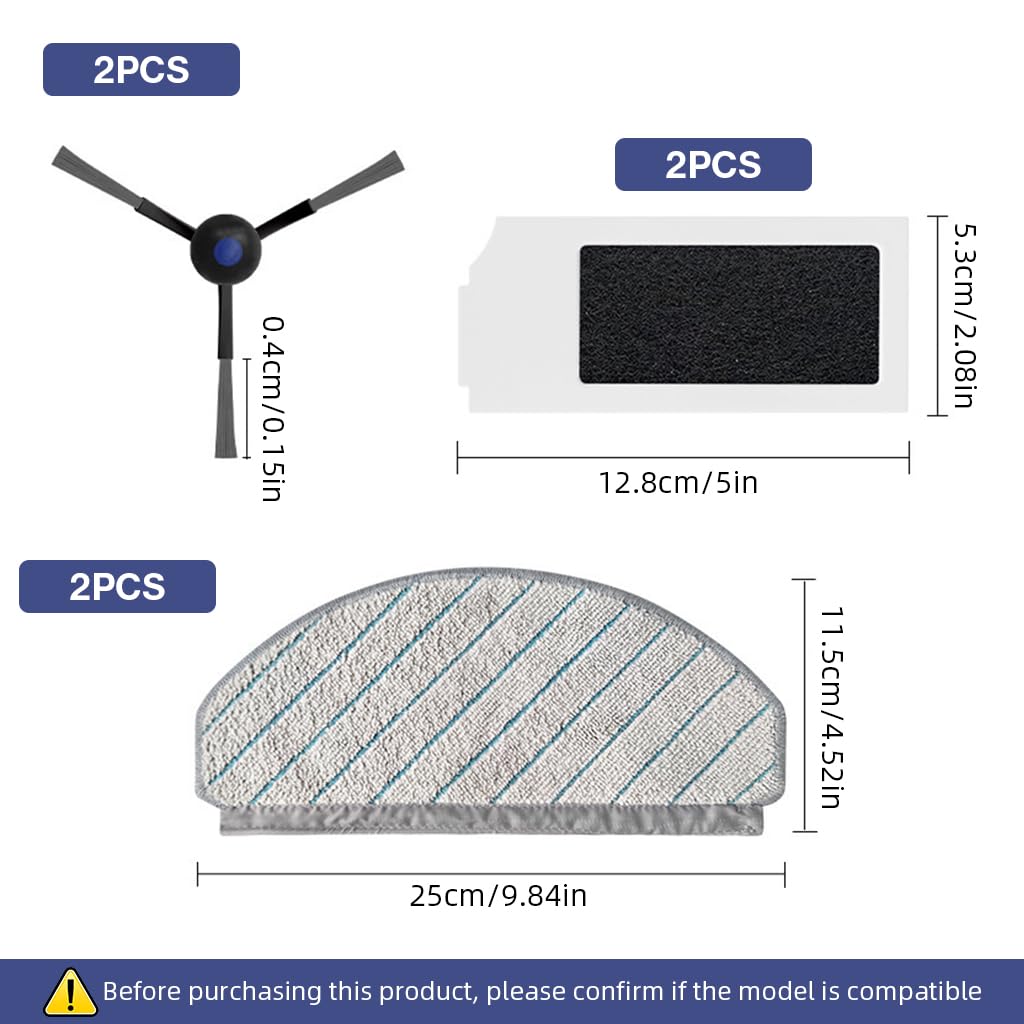 HASTHIP Replenishment Kit for Ecovacs Deebot N20 Pro with 6 Pieces | 2 Side Brushes and Filters