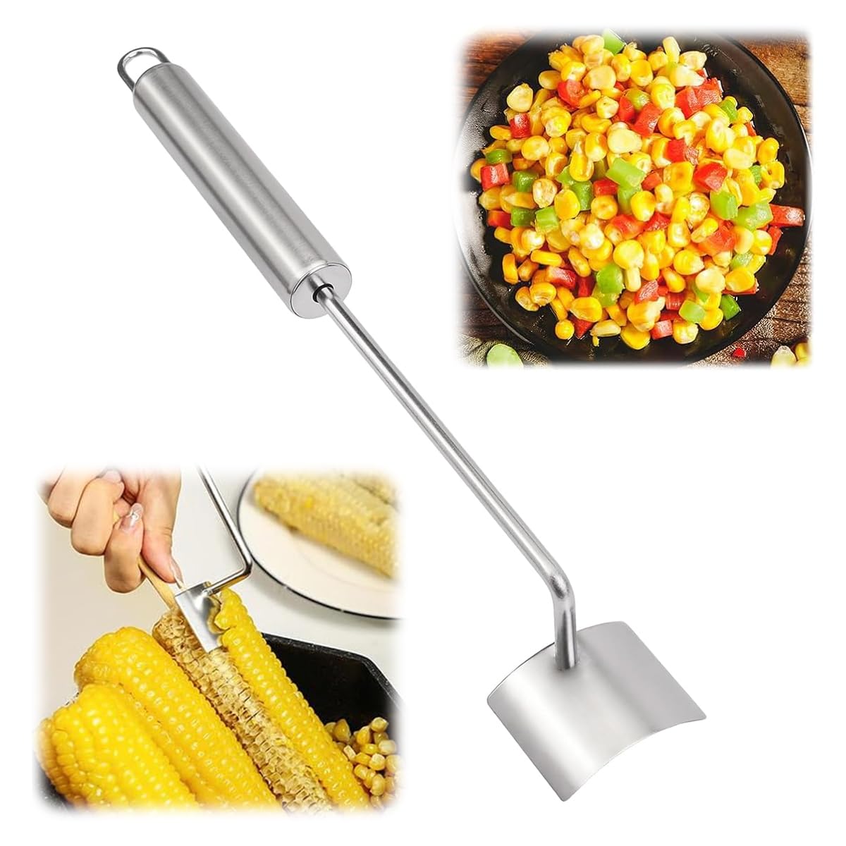 HASTHIP® Kitchen Corn Peeler Kernels Stripper Stainless Steel Corn Peeler Anti-Slip Long Handle Corn Peeler Quick Corn Stripper Remover Kitchen Corn Peeler for Salad, Corn Juice