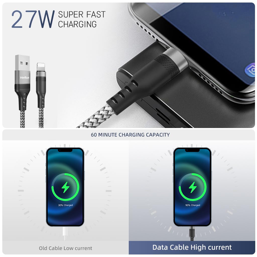 Light-ning Charging Cable 27W 3A Fast Charging Cable 10ft Long Light-ning Charging Cable Data Cable Support 480Mbps Data Transmission Compatible with Phone
