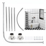 HASTHIP® Barra de cortina de ducha en esquina de acero inoxidable ajustable con cubierta de brida, varilla curva en forma de L para bañera y cabina de ducha, 108-138 cm