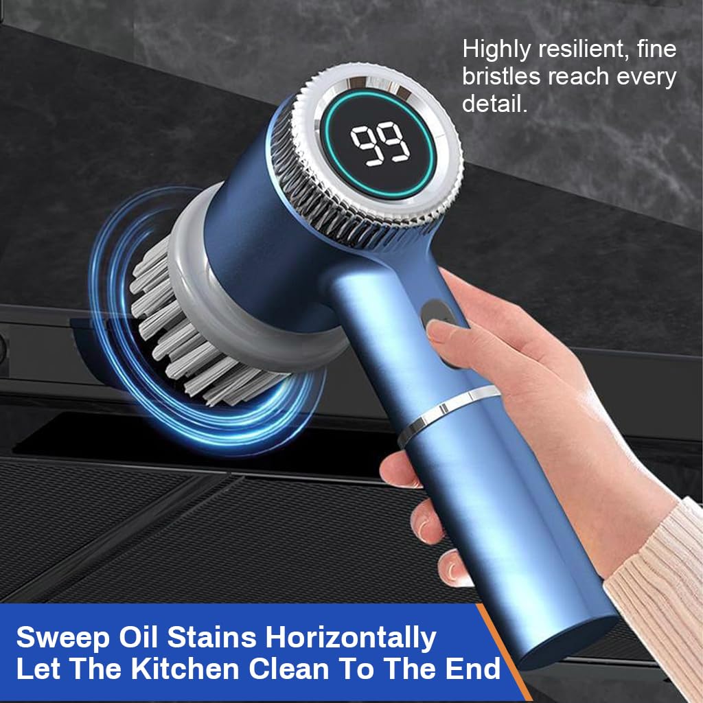 HASTHIP® Cordless Electric Spin Scrubber Cleaning Brush with 5 Replaceable Brush Heads, Electric Bathroom Cleaning Brush with Power Display, 3 Speeds & Max 2400RPM, Electric Cleaning Brush for Home