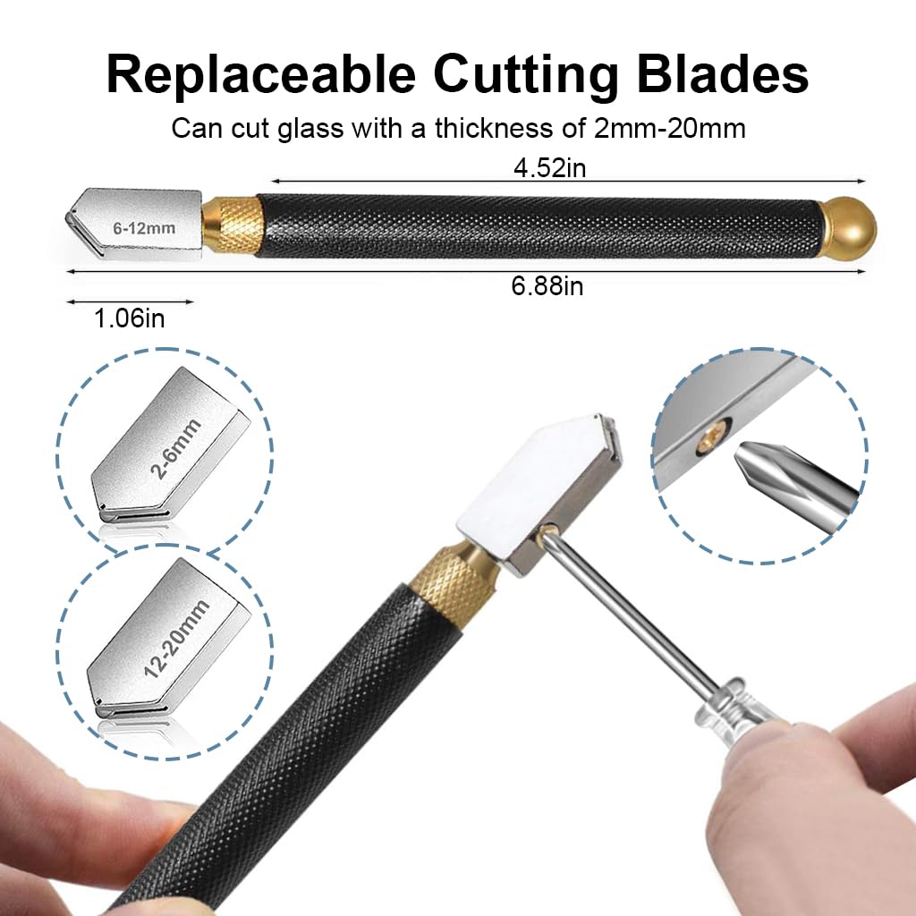 HASTHIP Glass Cutter Tool Set for 2–20 mm Glass with 3 Carbide Heads and Alloy Handle | DIY Cutting