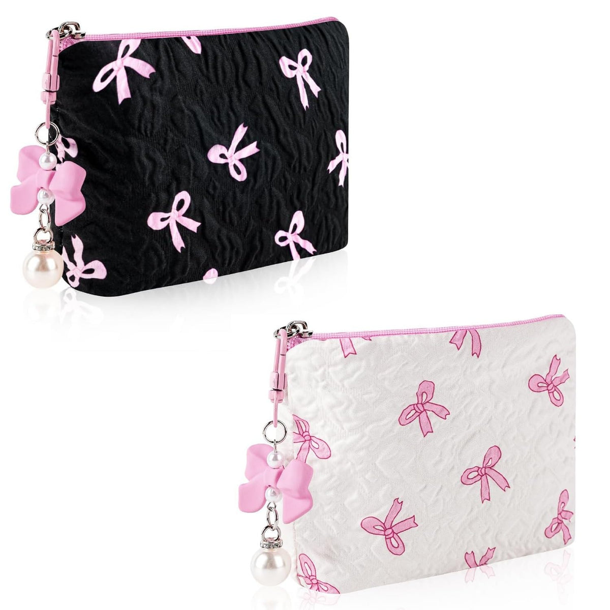 HASTHIP® 2 Pzs Mini Neceser de Maquillaje con Lazo, Pequeña Bolsa Cosmética Impermeable de Viaje, Organizador Portátil con Llavero para Mujer, Diario y Viaje - Multicolor