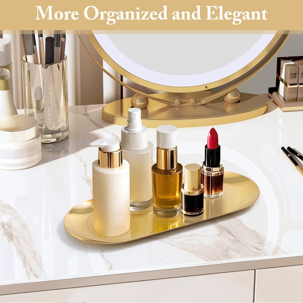 HASTHIP Golden Trays 4PCS for Bathroom Organizing with Stainless Steel Construction | Rust Resistant Finish