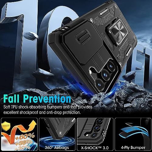HASTHIP® Phone Case for Samsung Galaxy S23 with Rotatable Kickstand Phone Grip, S23 Hard PC Phone Case with Sliding Camera Cover Anti-scratch Phone Cover for Samsung Galaxy S23