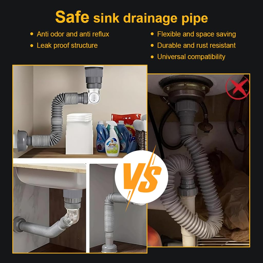 HASTHIP Sink Drain Pipe for Bathroom with 42–96cm Adjustable Length & Flexible Design | Stainless Steel Pop-Up Valve
