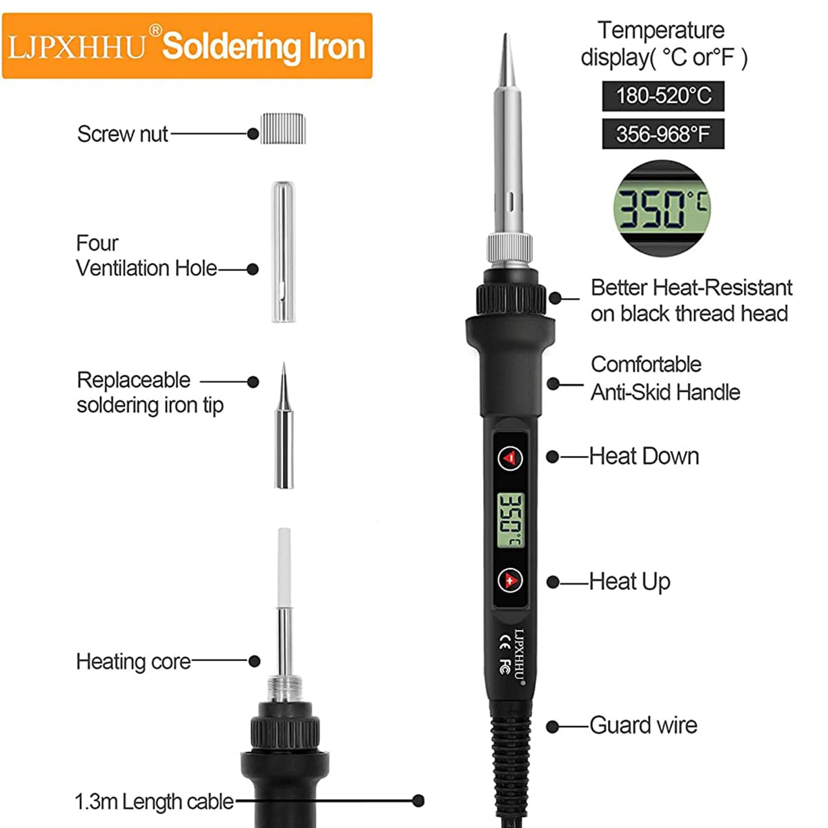 HASTHIP Electric Soldering Iron Kit for Electronics with LCD Display and 200–450°C Adjustable Temperature | 12 Pcs Welding Tools