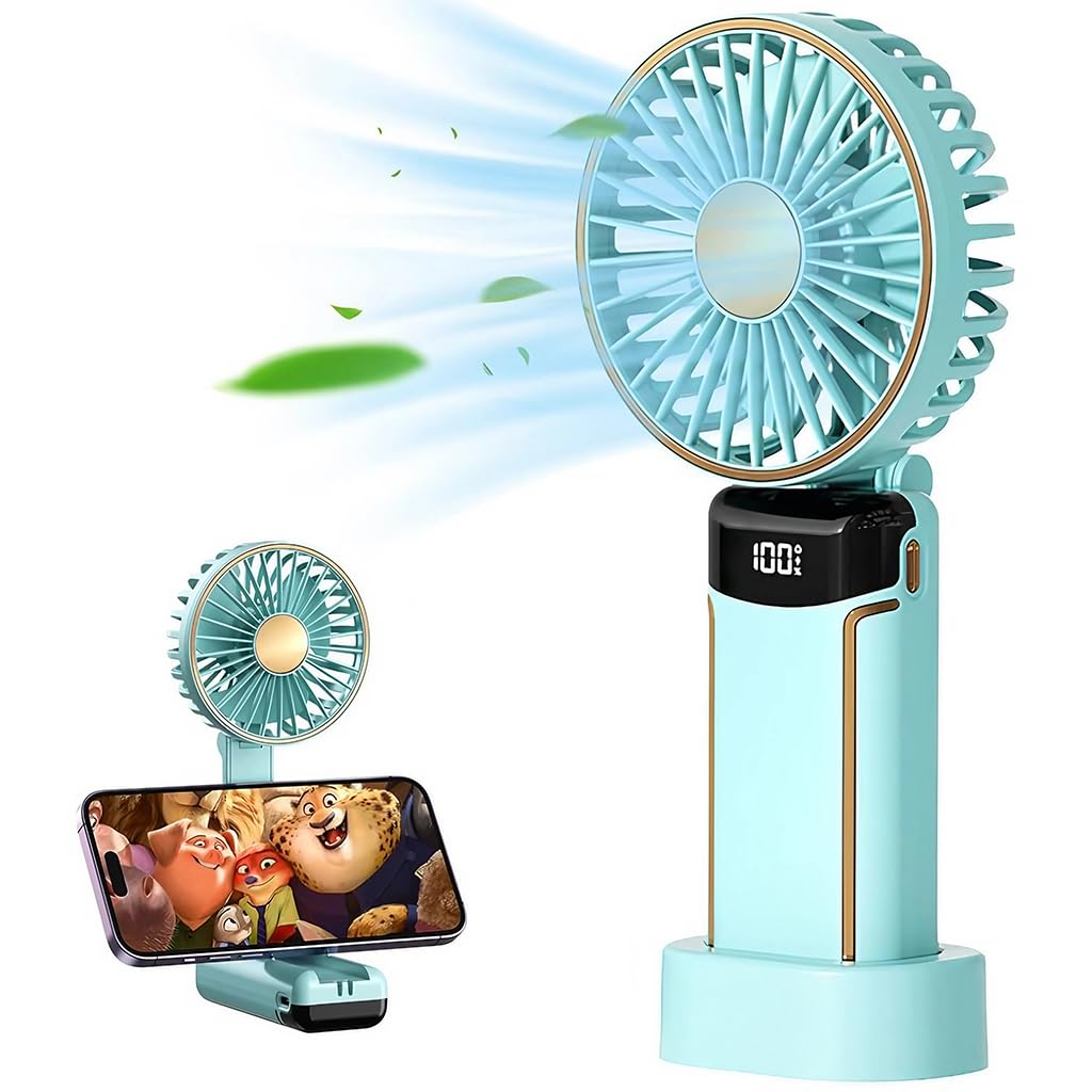 HASTHIP Mini Handheld Fan for Travel and Office with 3000mAh Battery and Foldable Design | Green