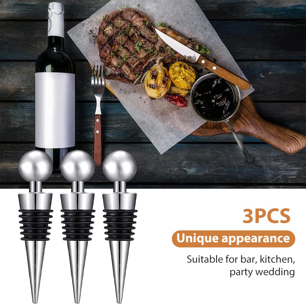 HASTHIP Wine Stoppers for Wine and Champagne Bottles featuring Leakproof Seal | 3 Pieces 9×2 cm Food‑Grade Silicone