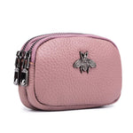 HASTHIP® Monedero Doble Capa de Cuero PU para Mujer,Pequeña Cartera con Cremallera,Porta Tarjetas y Llavero Diseño Compacto y Elegante Color Rosa Claro Ideal para Viaje Regalo
