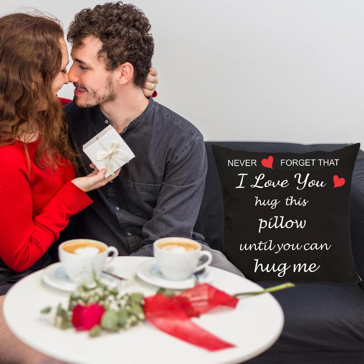 HASTHIP Valentine Pillow Cover for Girlfriend featuring 15.7x15.7 in Flax Fabric | Romantic Home Gift