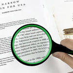 HASTHIP® Black Magnifying Glass for Reading - 5X Magnification with 100mm Real Glass Lens, Ergonomic Anti-Slip Handle Magnifier for Seniors & Kids, Shatterproof Magnifying Lens for Books & Hobbies