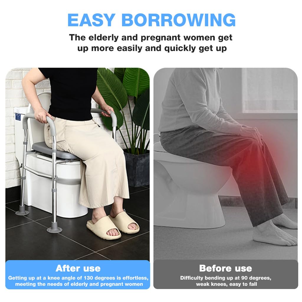HASTHIP Adjustable Toilet Seat Riser with Handrails and Padded Seat