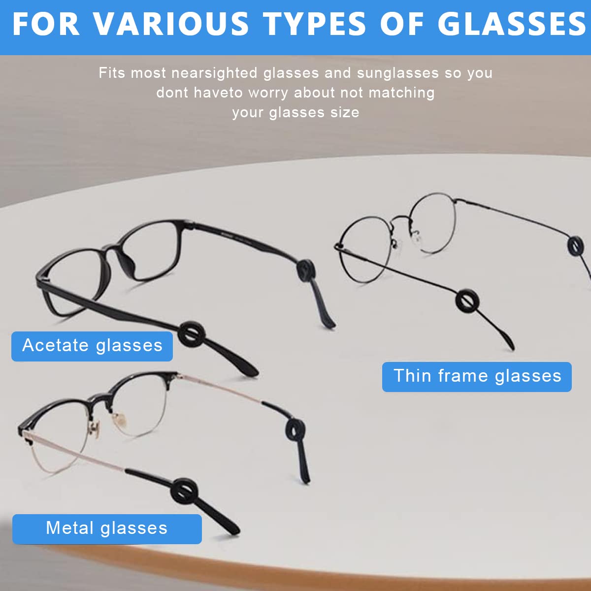 HASTHIP Glasses Ear Grip Silicone Retainers for Eyewear Stability 10 Pairs Black and Clear | Comfortable Anti Slip Holders for Adults and Kids