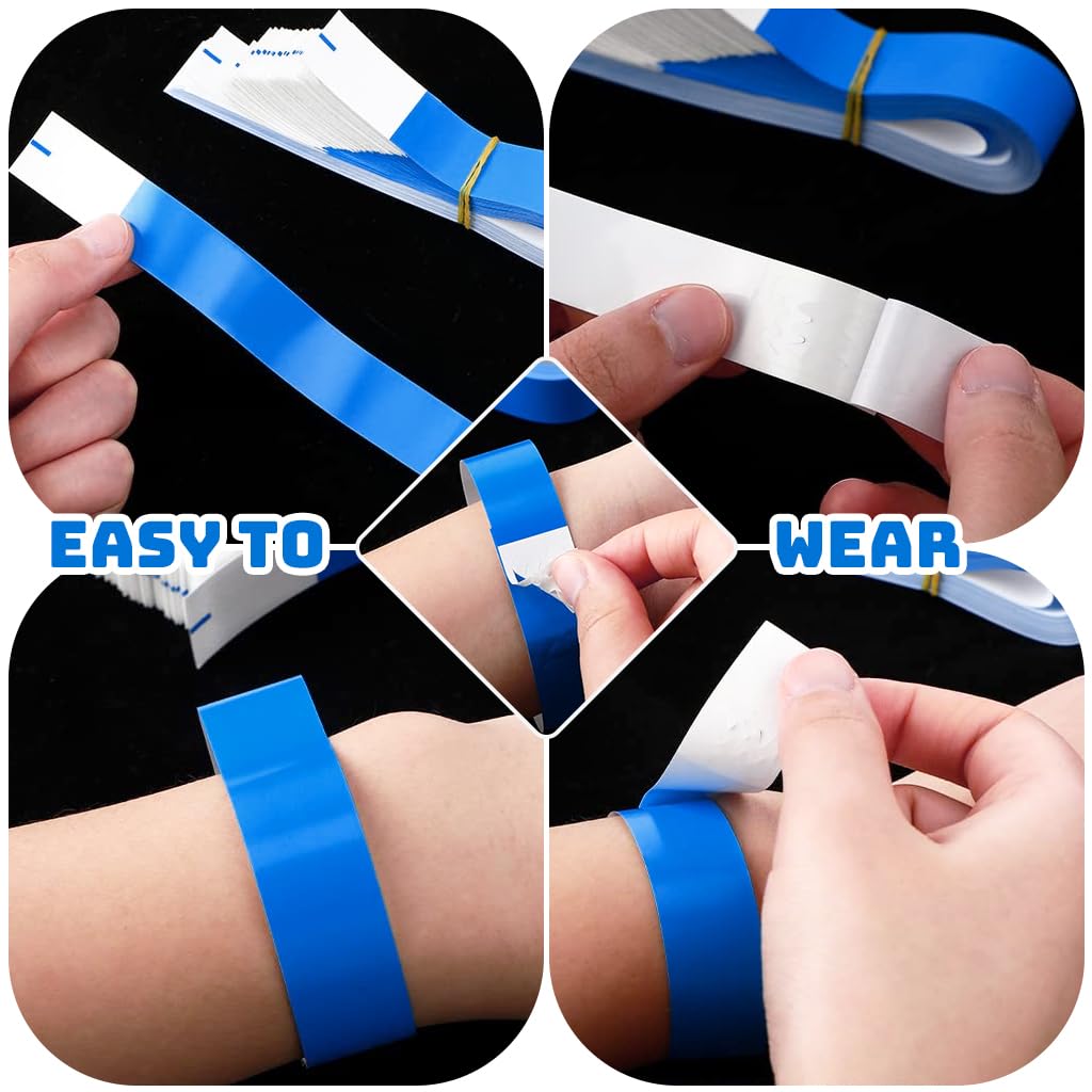 HASTHIP Paper Wristbands for Events with Self Adhesive Loop Closure 100 Pack Blue Vinyl | 150mm x 19mm