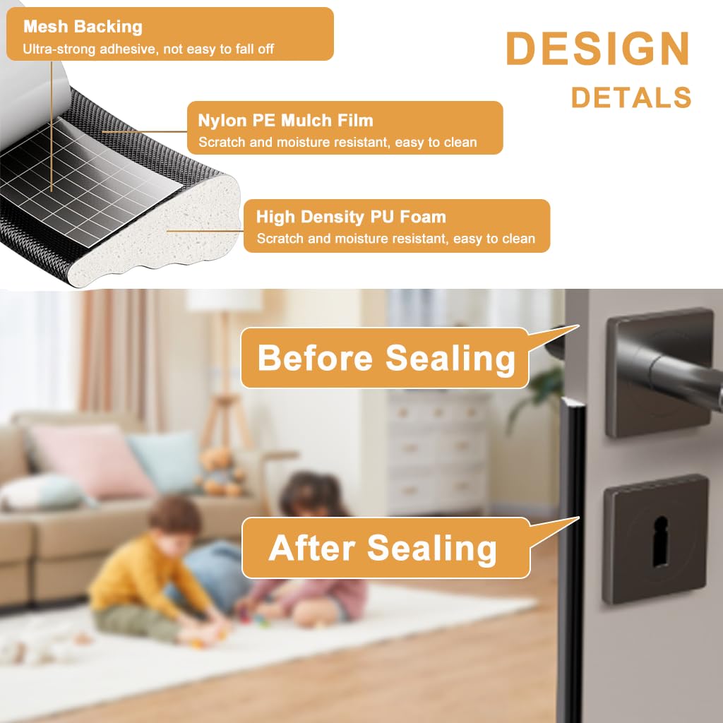 HASTHIP Window Weather Stripping for Doors and Windows with 5m Adhesive Foam | Wedge Design Black Rubber Seal
