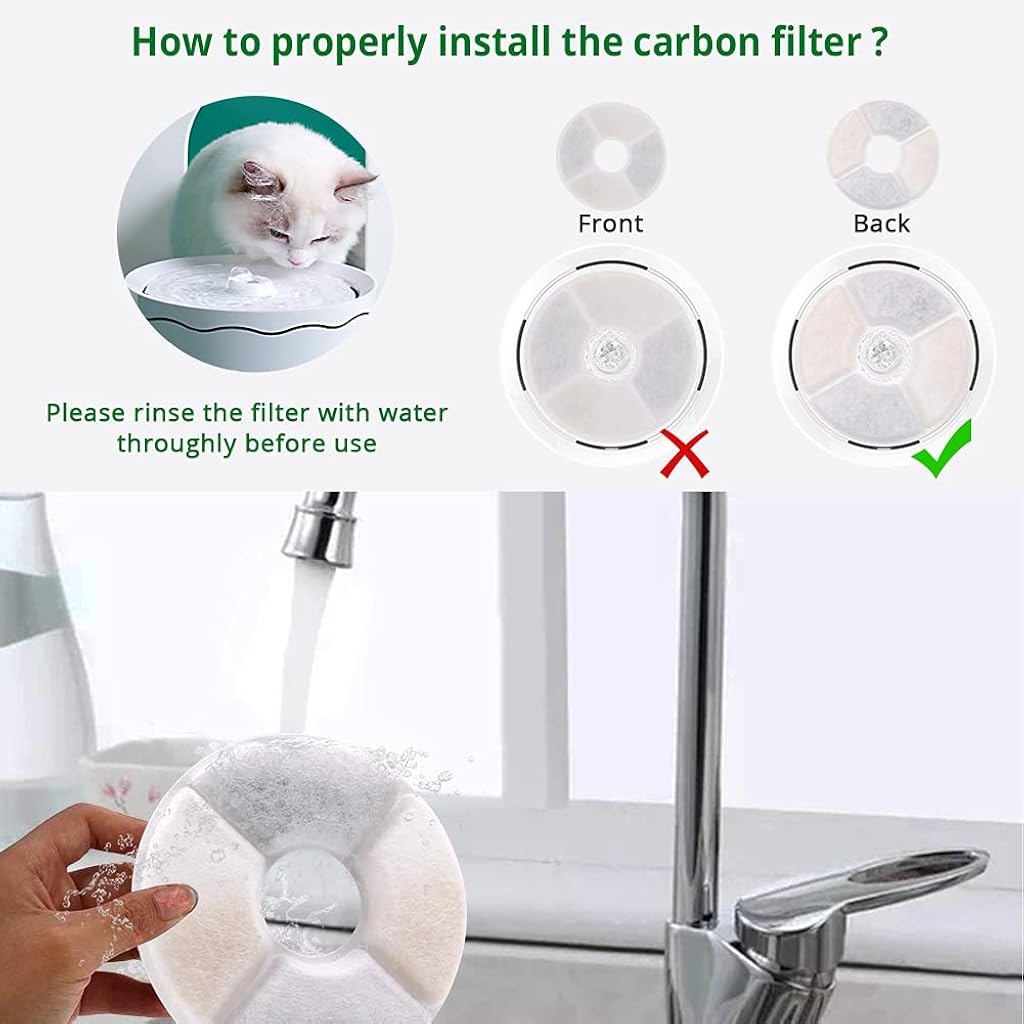 HASTHIP® Filtros para Fuente de Gatos 4 Unidades, Repuestos Compatibles con Fuente Qpet, Sistema Triple Filtración con Carbón Activado y Resina, Agua Limpia para Mascotas Perros y Gatos