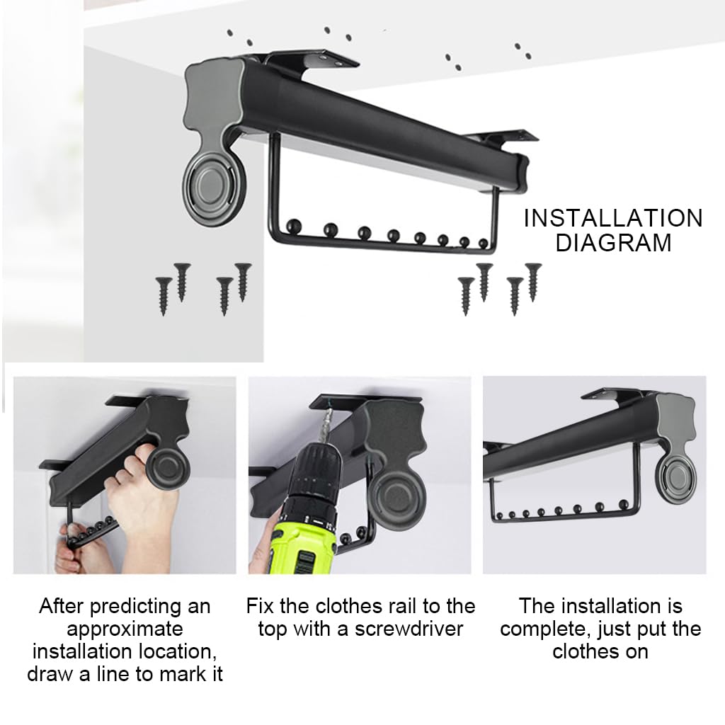 HASTHIP Adjustable Wardrobe Closet Rod for 50 cm Cabinets with Pull Out Telescopic Rail | Stainless Steel Hanging Organizer