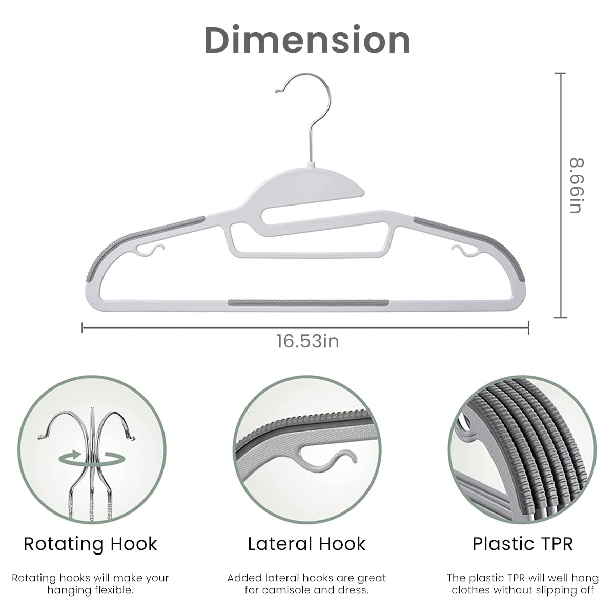 10pcs Plastic Clothes Hangers Dry Wet Hangers Space Saving Clothes Hangers, Durable Clothes Hangers with Non-Slip Pads, Clothes Hanger for Bedroom Closet Wardrobe for Shirts, Pants, Scarves
