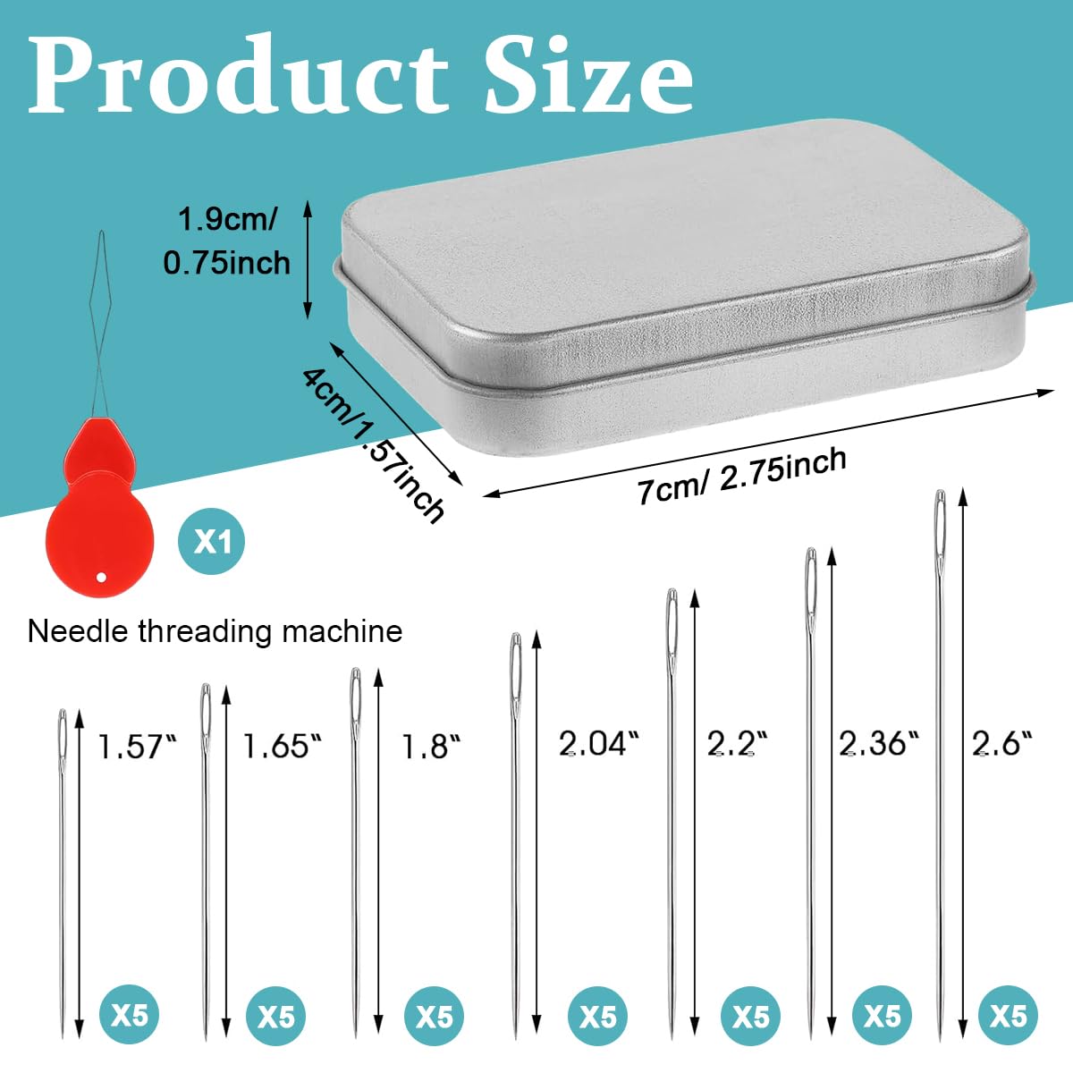 HASTHIP Large Eye Blunt Needles for Sewing and Knitting with Threaders 35pcs Steel Set | 7 Sizes in Iron Box
