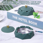 HASTHIP Fashion Desk Ashtray with Lid featuring Crown Handle and Stainless Steel Liner | Green Gift Choice