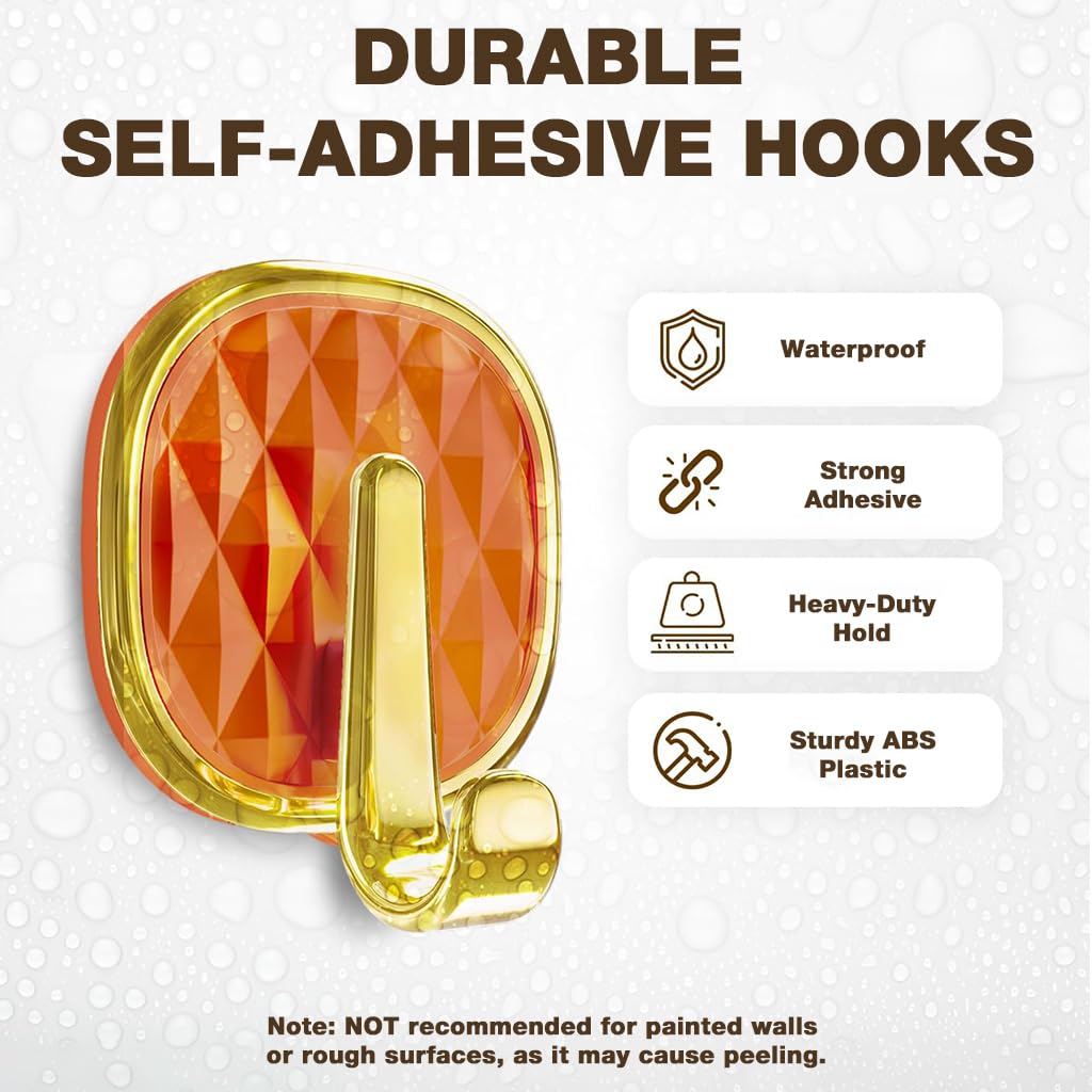 HASTHIP Wall Hooks for Bathroom and Kitchen with Self Adhesive Backing | 4Pcs Acrylic Golden Organizer