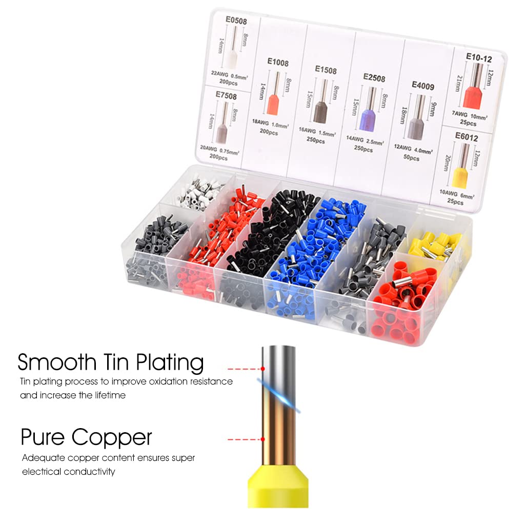 Ferrule Crimping Tool Kit with 1200PCS Wire End Ferrules & Crimper Plier, Wire Crimping Tool Kit Self-adjustable Ratchet Tool Set for AWG 23-7 Electrical Wire Connectors, 0.25-10mm²