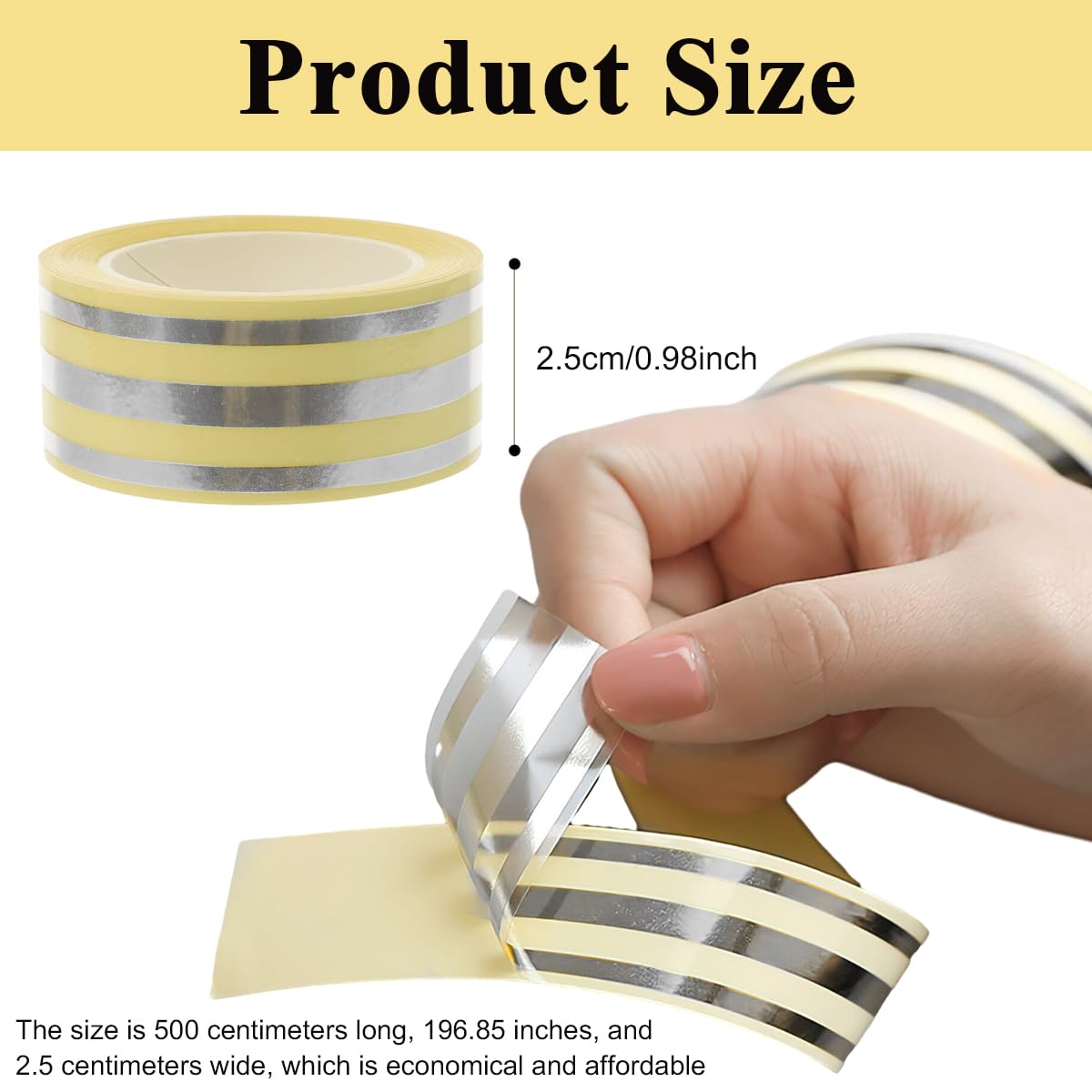 HASTHIP Tile Gap Tape for Wall and Floor Detailing with Self Adhesive PVC Silver 2.5cm×5m