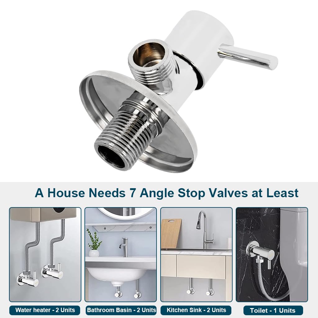 HASTHIP Angle Valve for Bathroom with Copper Core Switch and G1/2 Compatibility | 4 Pack Stainless Steel
