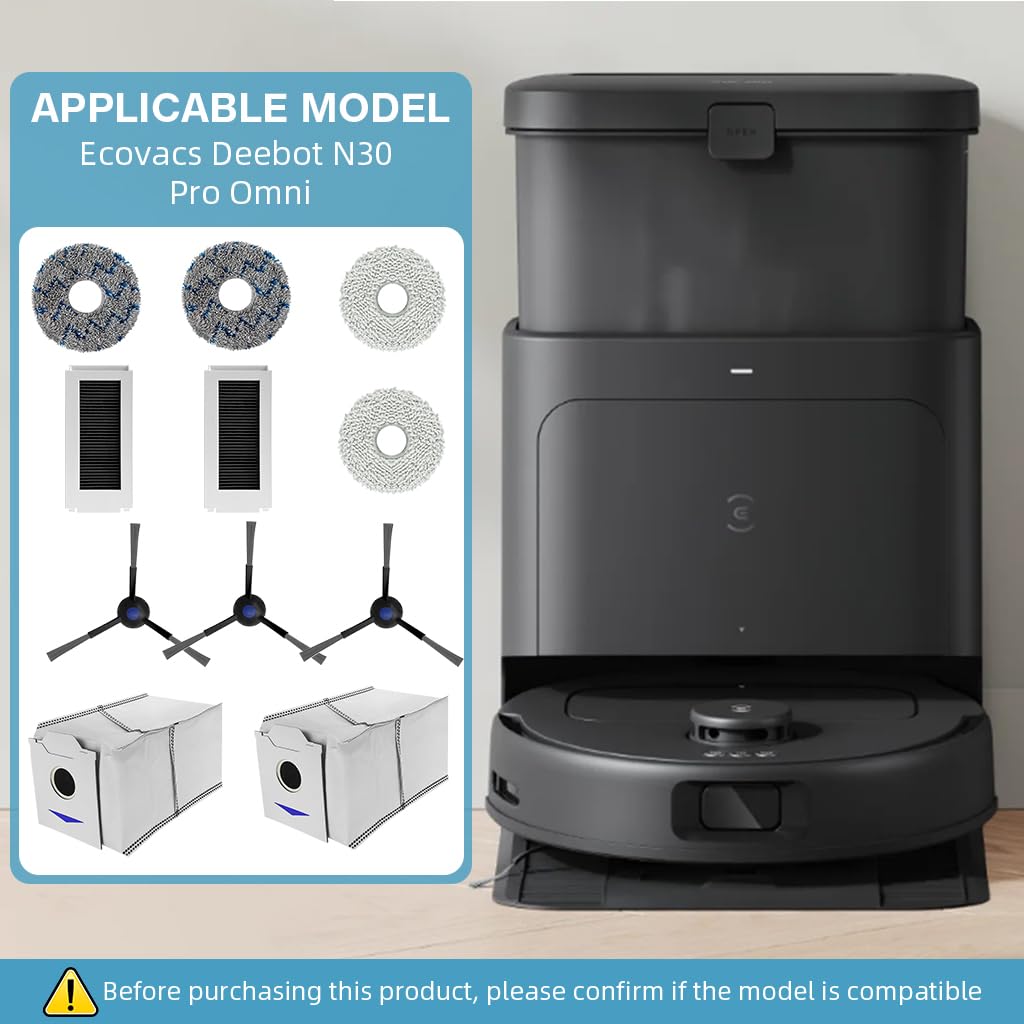 HASTHIP Replacement Accessories for Ecovacs Deebot N30 Pro Omni with 11 Pcs Kit | 3 Side Brushes 4 Mop Pads 2 Dust Bags 2 Filters