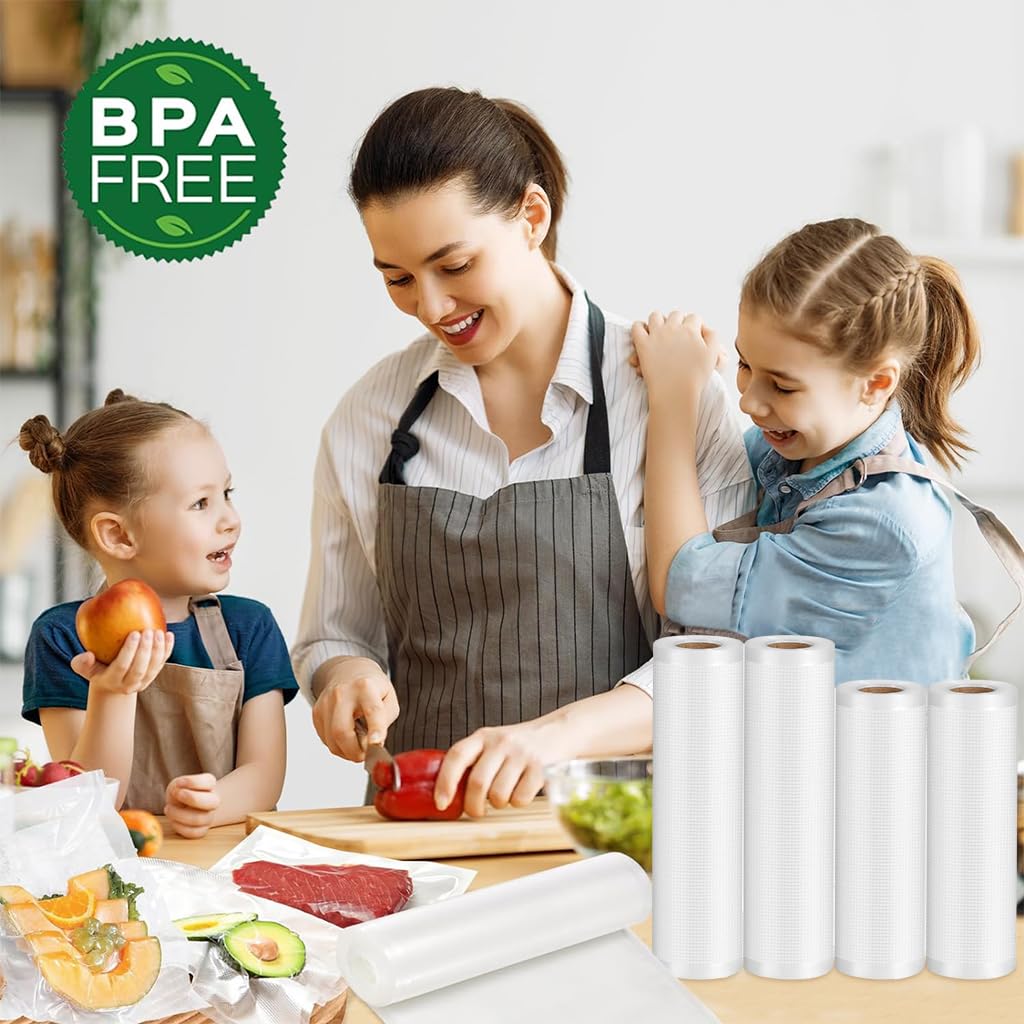 HASTHIP Vacuum Sealer Bags for Food Storage with Double Sided Airtight Design | 4 Rolls 11x20ft and 8x20ft BPA Free