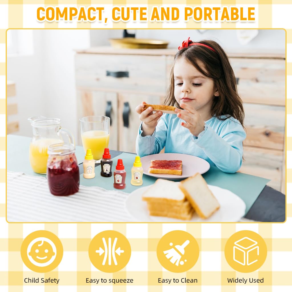 HASTHIP Mini Ketchup Bottles for Lunch Bag with Nozzle | 16PCS 25ml Food Grade Plastic