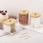 HASTHIP Makeup Cotton Storage Box for Vanity and Bathroom with Lids and Bottom Slot | 3Pcs Clear Acrylic Organizer Set