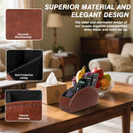 HASTHIP Remotes Organizer for Desk and Living Room featuring 5 Compartments | PU Leather Holder