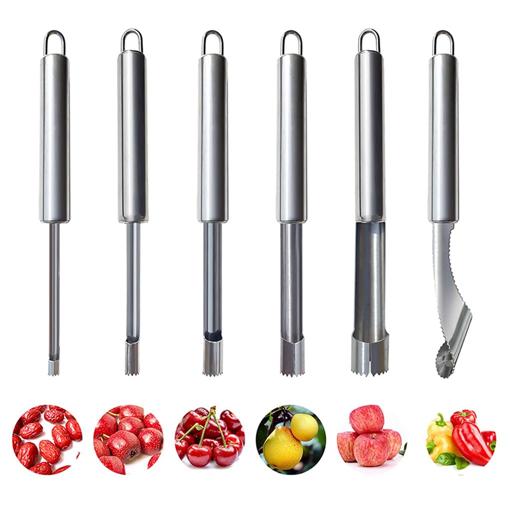 HASTHIP Corer and Pitter Set for Fruits and Vegetables with 11 cm Spiral Serrated Blade | 6 Pieces Stainless Steel Tools with Ergonomic Handles