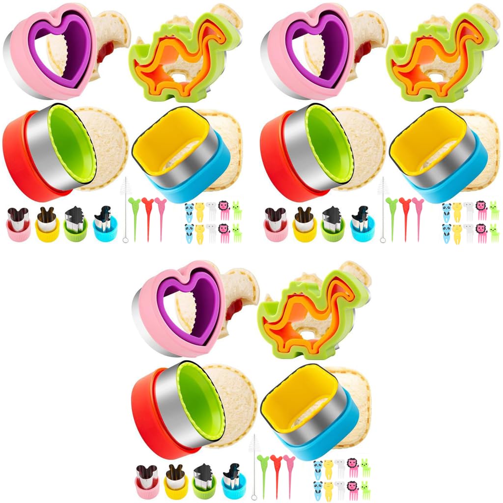 HASTHIP Kid Sandwich Cutter and Sealer Set with 66PCS Molds and Fruit Forks for Fun Lunches