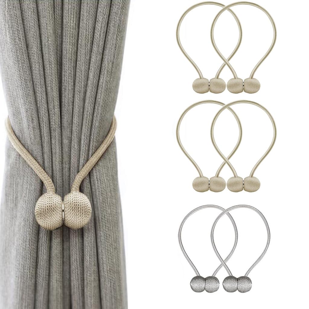 HASTHIP Magnetic Curtain Tiebacks for Home and Office with Strong Nickel Magnet | 16in Rope Combo Pack of 6