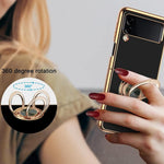 HASTHIP® TPU Phone Case with Metal Frame and Phone Grip for Samsung Galaxy Z Flip 4 - Anti-Scratch, Dustproof, Lightweight, Foldable Protector with Stand, Durable and Stylish Cover