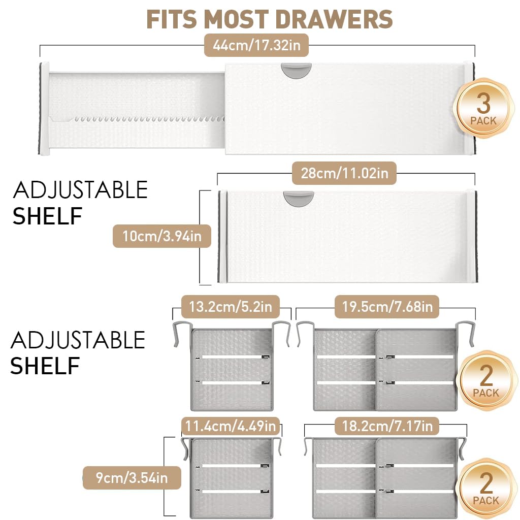 HASTHIP Expandable Drawer Dividers for Kitchen and Wardrobe Organization with Anti-Slip Pads | Adjustable 11.1–17.3 in ABS Set