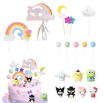 HASTHIP Cake Toppers Set 18Pcs for Birthday and Shower Parties featuring Silicone Characters and Rainbow Balloons