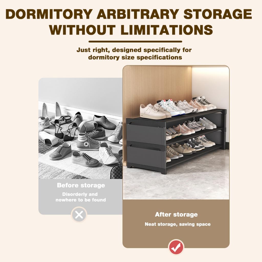 HASTHIP Portable Shoe Rack for Under Bed Storage with Wheels and Dustproof Curtain | 3 Tier Black
