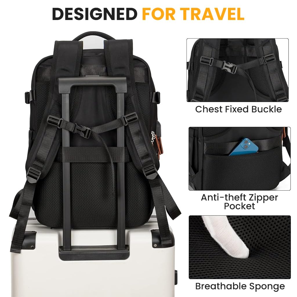 HASTHIP® Travel Laptop Backpack,15.6 Inch Flight Approved Carry on Backpack,Waterproof Large 40L Hiking