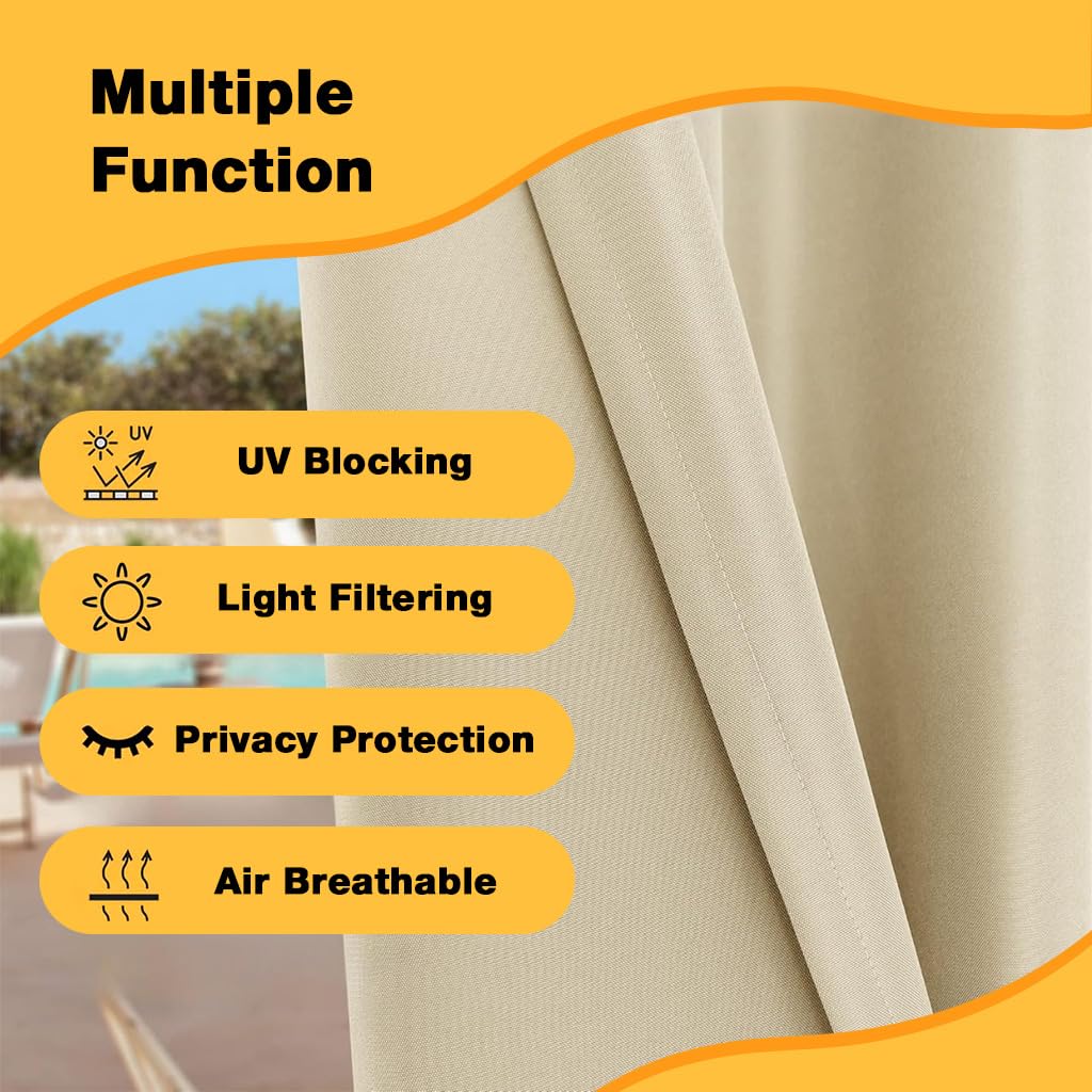 HASTHIP French Window Curtains for Doors with Rod Pocket Top 52 x 84 in Beige Blackout | Waterproof Sun Shade Set of 2