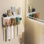 HASTHIP Bathroom Organizer for Family Use with 3 Cups and No Drill Wall Mount Design | White